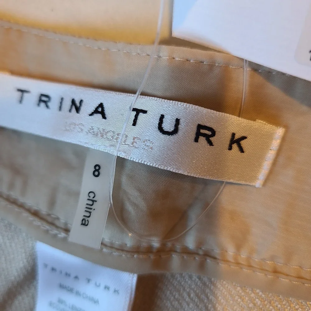 NWT TRINA TURK Tan High Rise Straight Leg Front Slit Cropped Pants Sz 8‎ - Picture 6 of 8